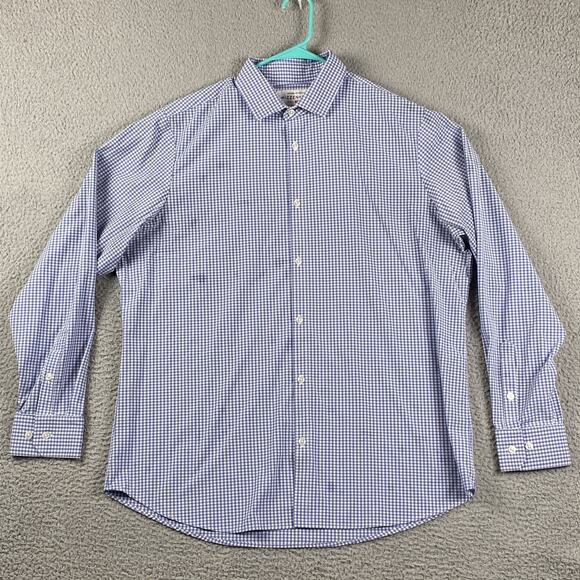Mizzen+Main Leeward Blue White Gingham Long Sleeve Button Down Dress Shirt XL - Picture 1 of 11